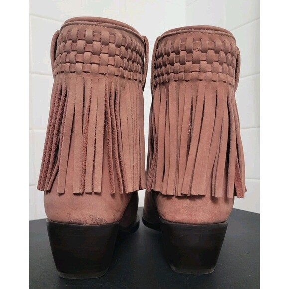 Frye Sacha Fringe Booties 8.5B Rose Taupe Suede Woven Western Ankle Boots NWOB - Picture 4 of 9